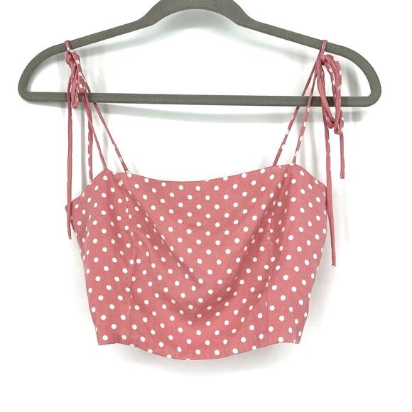Zara Tops - Zara Pink Polka Dot Crop Top Small Strappy Smocked Tube Top